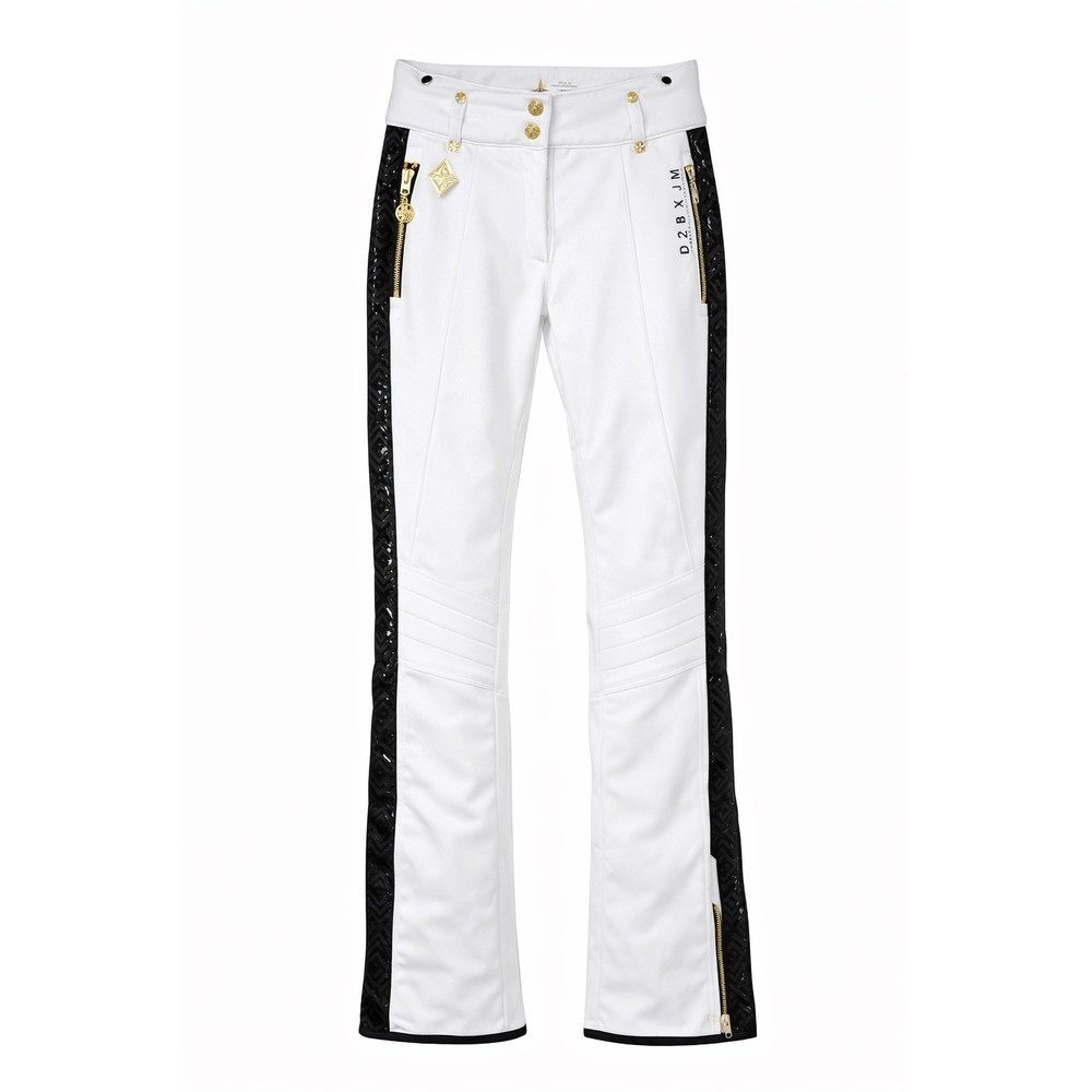 D2B X Julien Macdonald White Ski Pants Gold Zippers Black Accents Size XS US 4